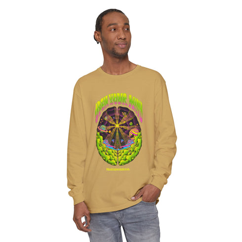 Open Your Mind (Front design) - Unisex Garment-dyed Long Sleeve T-Shirt